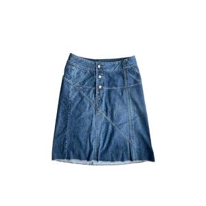 Asymmetrical denim midi skirt